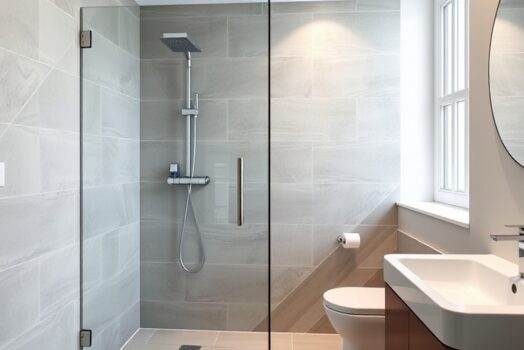 Kabina prysznicowa walk-in w łazience 3-5 m2: odpływ, spadek i szyba bez zalewania podłogi