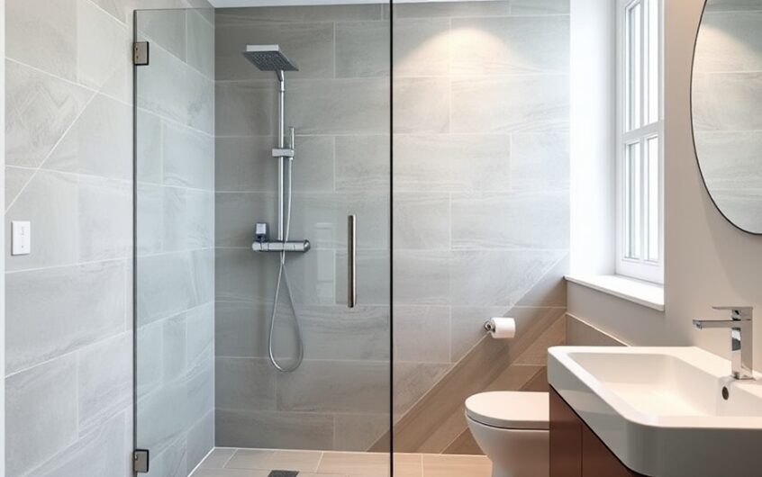 Kabina prysznicowa walk-in w łazience 3-5 m2: odpływ, spadek i szyba bez zalewania podłogi